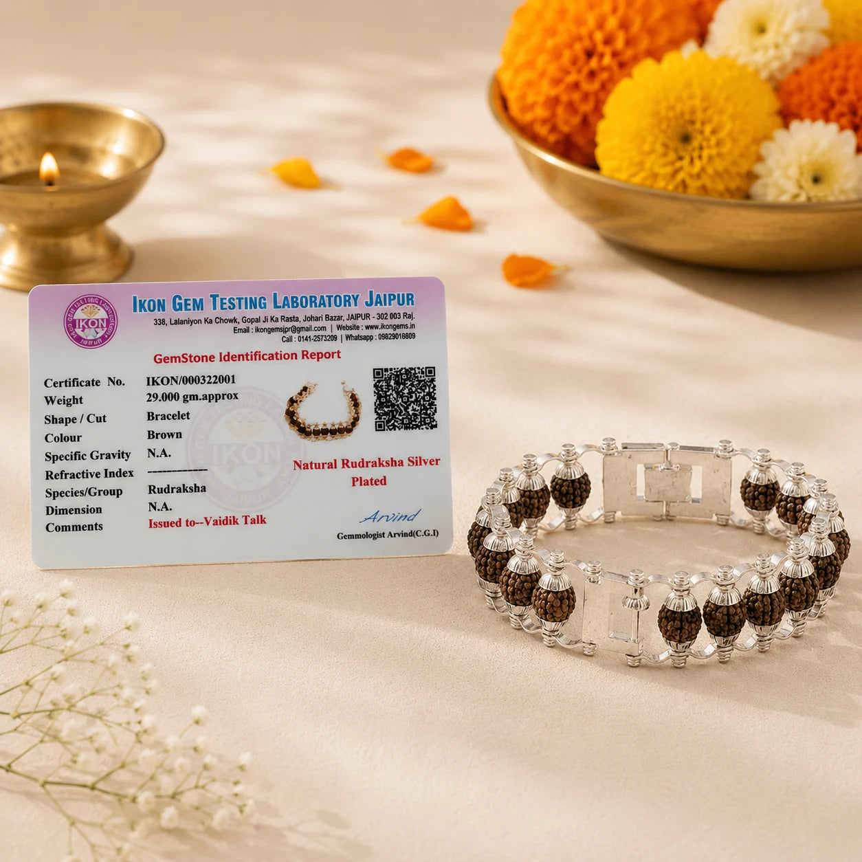 Rudraksha Silver Capling Bracelet for Men