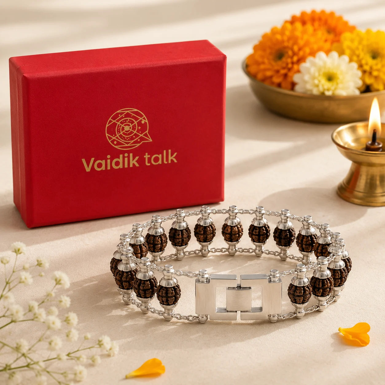 Rudraksha Silver Capling Bracelet for Men