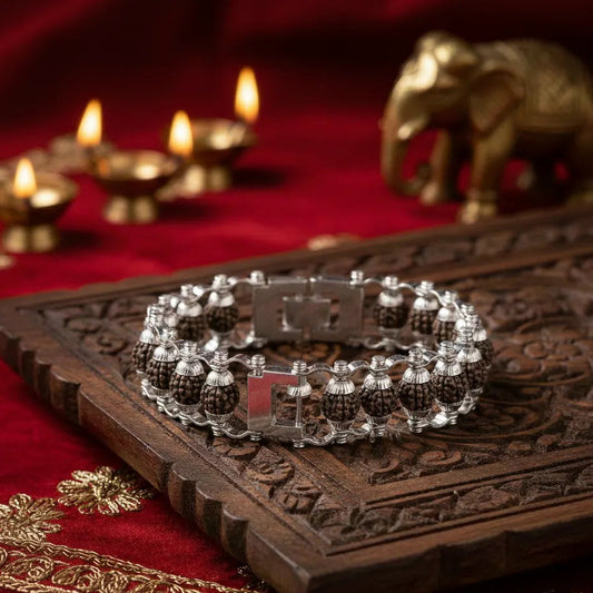 Rudraksha Silver Capling Bracelet for Men