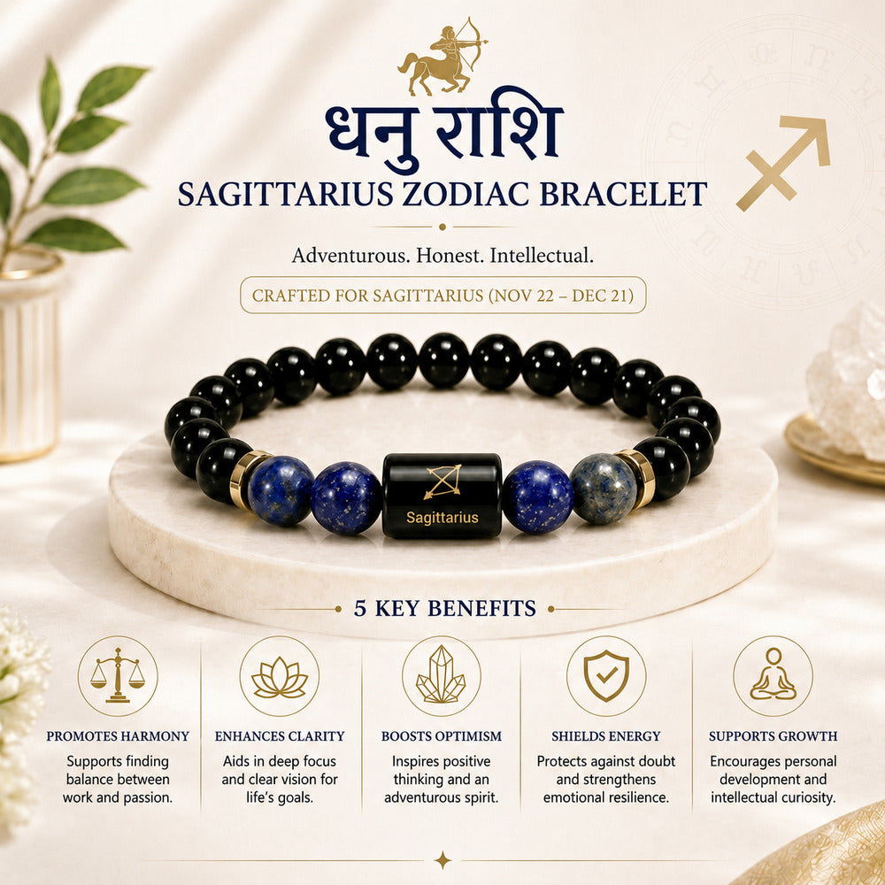 Sagittarius (धनु राशि) Zodiac Black Obsidian & Lapis Lazuli Bracelet
