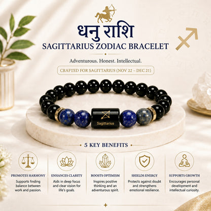 Sagittarius (धनु राशि) Zodiac Black Obsidian & Lapis Lazuli Bracelet