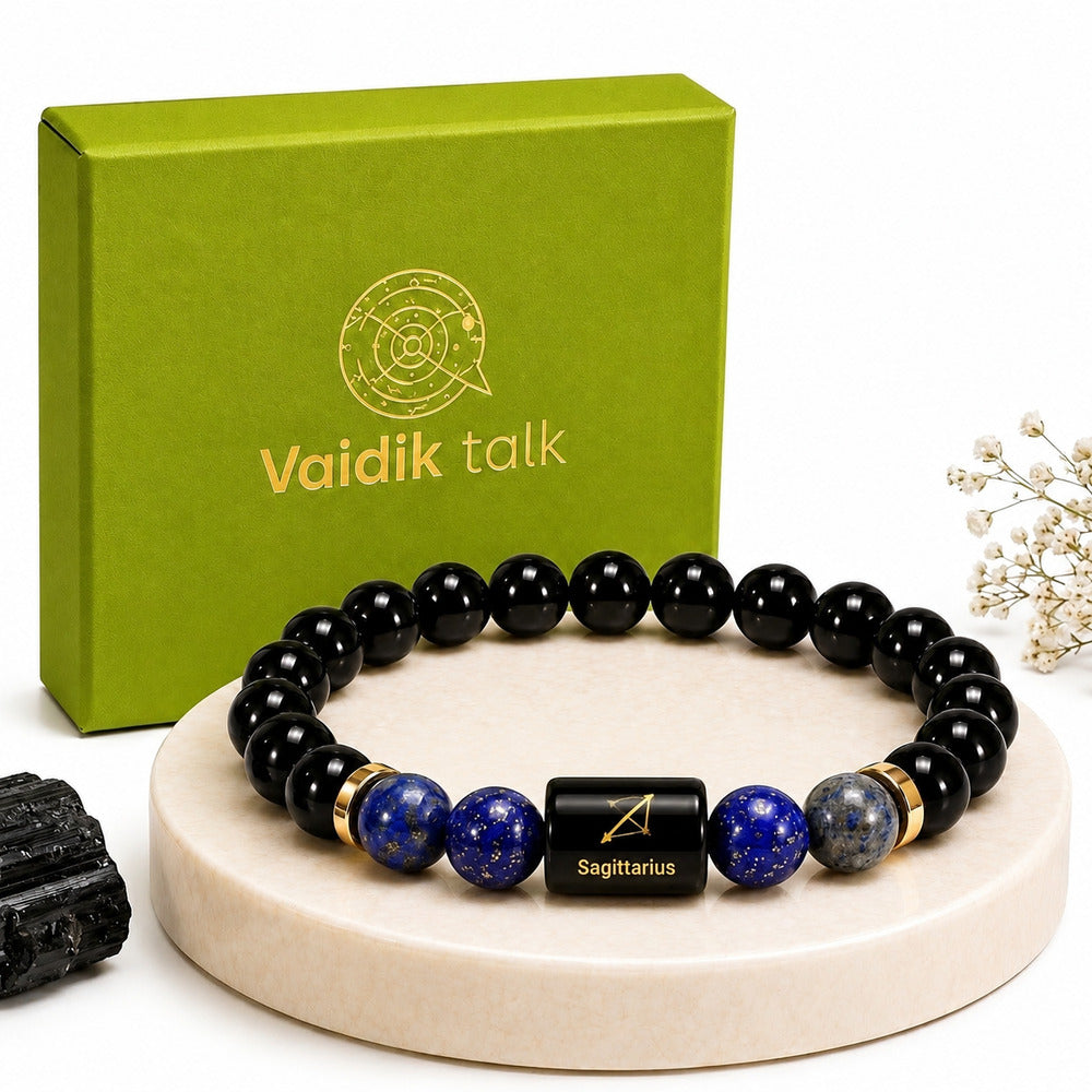 Sagittarius (धनु राशि) Zodiac Black Obsidian & Lapis Lazuli Bracelet