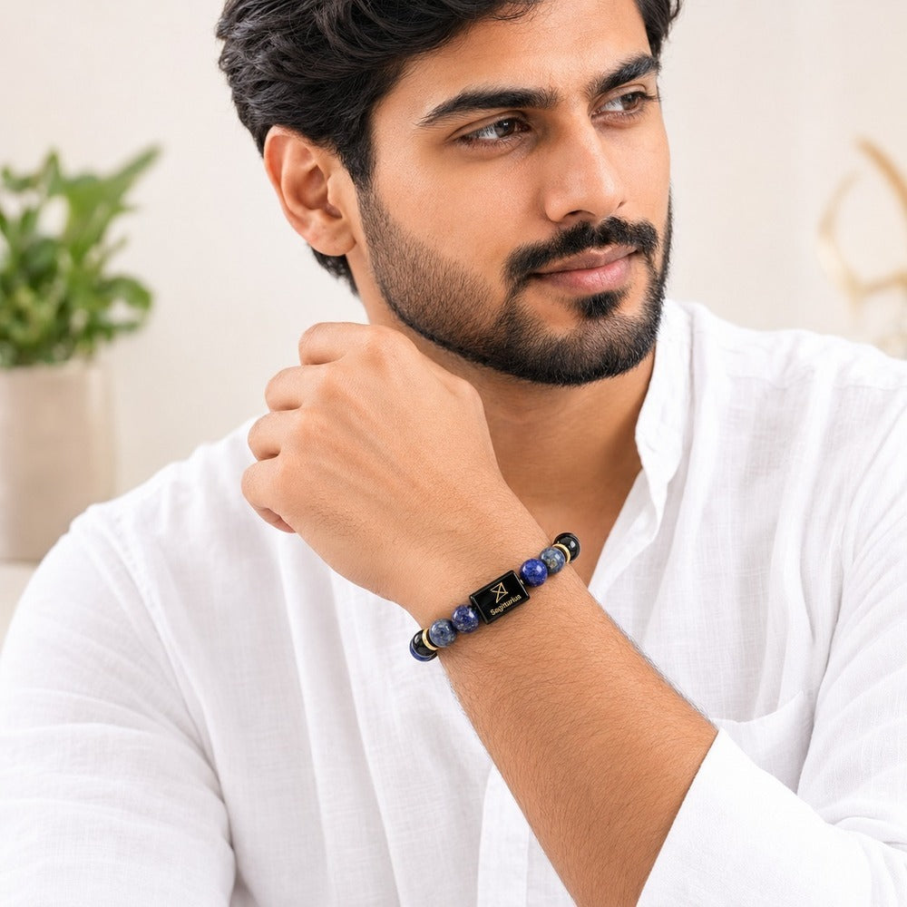 Sagittarius (धनु राशि) Zodiac Black Obsidian & Lapis Lazuli Bracelet