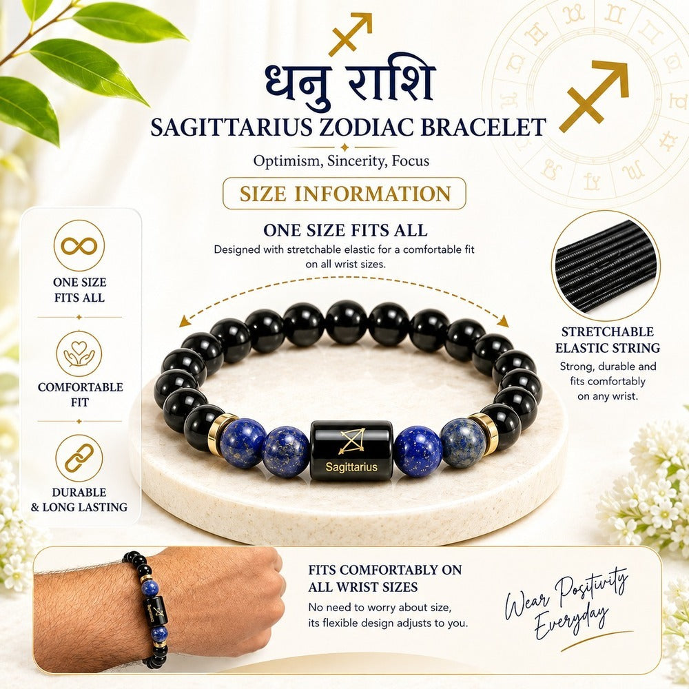 Sagittarius (धनु राशि) Zodiac Black Obsidian & Lapis Lazuli Bracelet