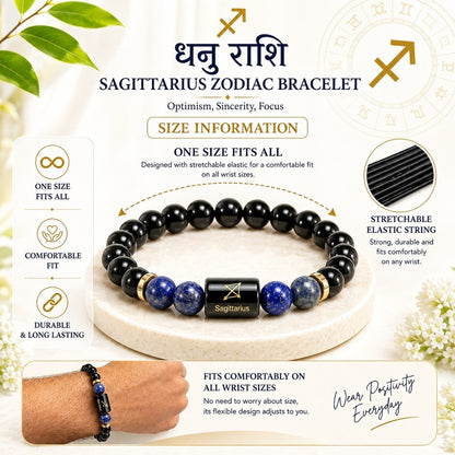 Sagittarius (धनु राशि) Zodiac Black Obsidian & Lapis Lazuli Bracelet