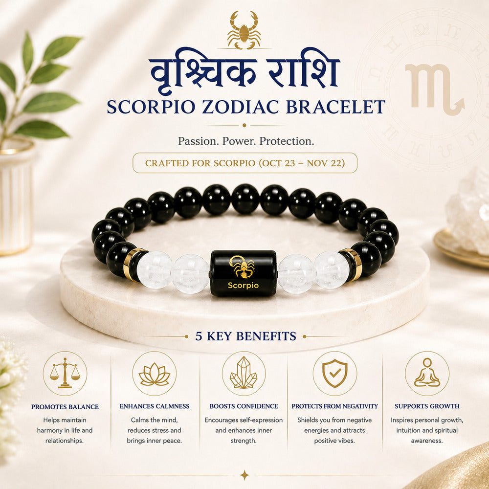 Scorpio (वृश्चिक राशि) Zodiac Black Obsidian & Milky Quartz Bracelet