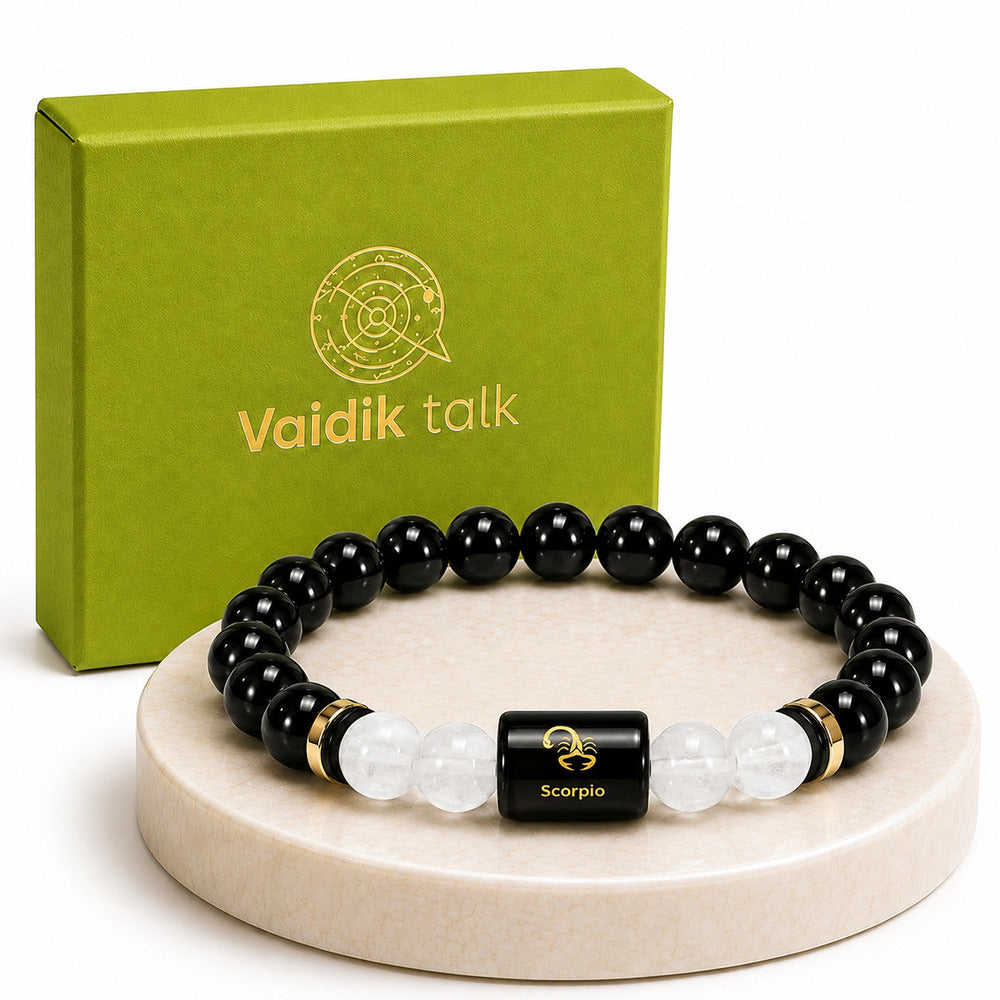 Scorpio (वृश्चिक राशि) Zodiac Black Obsidian & Milky Quartz Bracelet