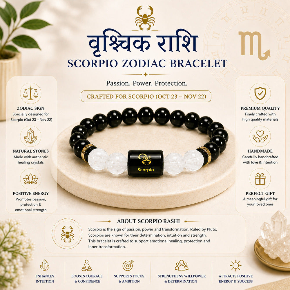 Scorpio (वृश्चिक राशि) Zodiac Black Obsidian & Milky Quartz Bracelet