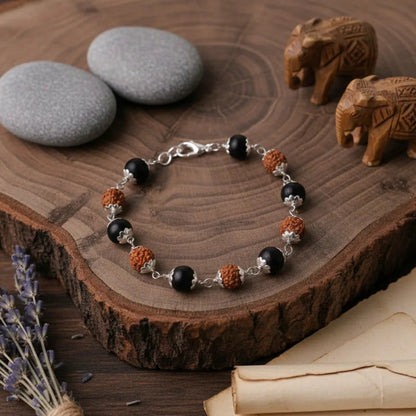 Silver Plated Rudraksha & Karungali Bracelet