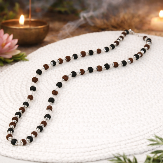 Silver Plated Rudraksha & Karungali Mala