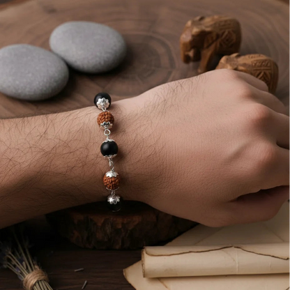 Silver Plated Rudraksha & Karungali Bracelet