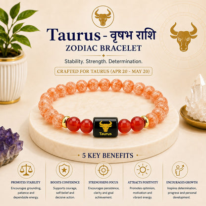 Taurus (वृषभ राशि) Zodiac Sunstone & Carnelian Bracelet