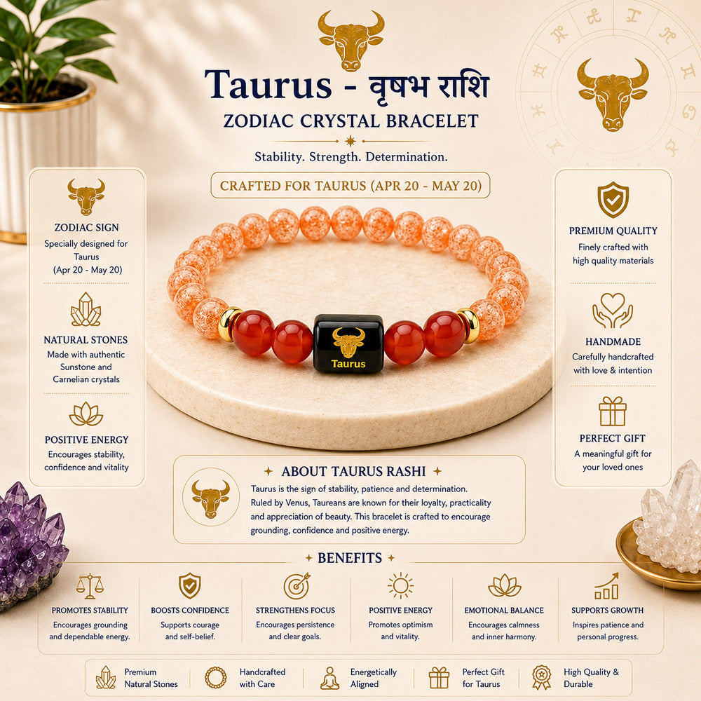 Taurus (वृषभ राशि) Zodiac Sunstone & Carnelian Bracelet