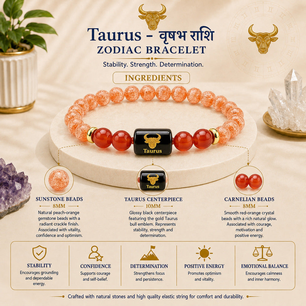 Taurus (वृषभ राशि) Zodiac Sunstone & Carnelian Bracelet