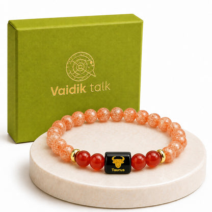 Taurus (वृषभ राशि) Zodiac Sunstone & Carnelian Bracelet