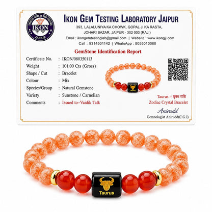 Taurus (वृषभ राशि) Zodiac Sunstone & Carnelian Bracelet