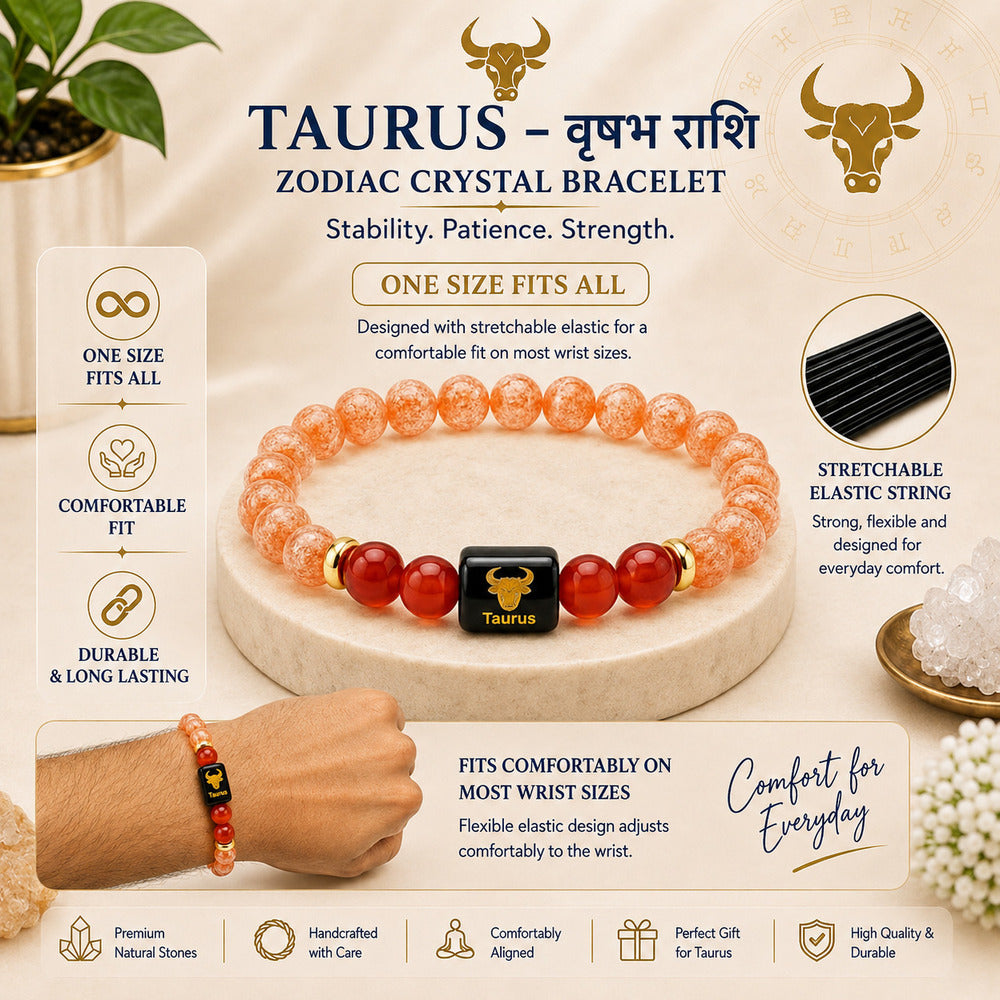 Taurus (वृषभ राशि) Zodiac Sunstone & Carnelian Bracelet