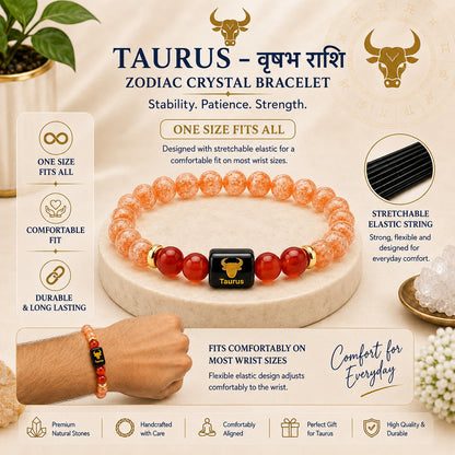 Taurus (वृषभ राशि) Zodiac Sunstone & Carnelian Bracelet