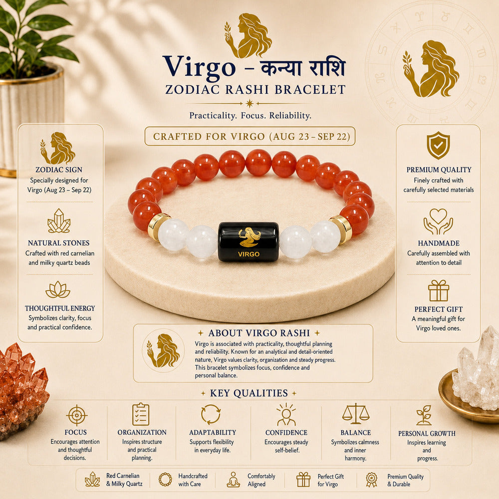 Virgo (कन्या राशि) Zodiac Carnelian & Milky Quartz Bracelet