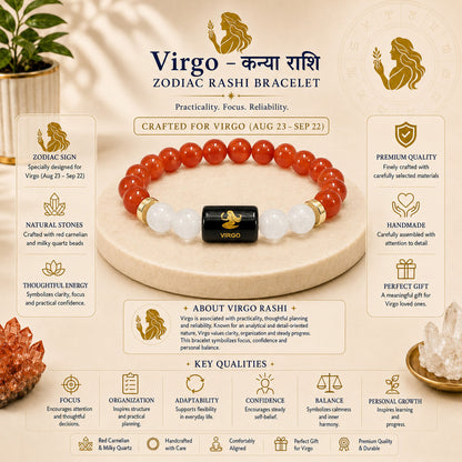 Virgo (कन्या राशि) Zodiac Carnelian & Milky Quartz Bracelet