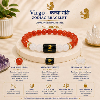 Virgo (कन्या राशि) Zodiac Carnelian & Milky Quartz Bracelet