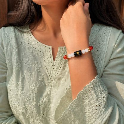Virgo (कन्या राशि) Zodiac Carnelian & Milky Quartz Bracelet