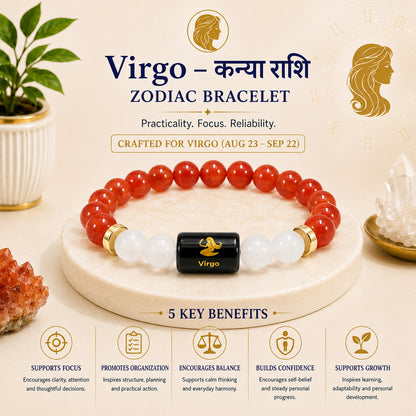 Virgo (कन्या राशि) Zodiac Carnelian & Milky Quartz Bracelet
