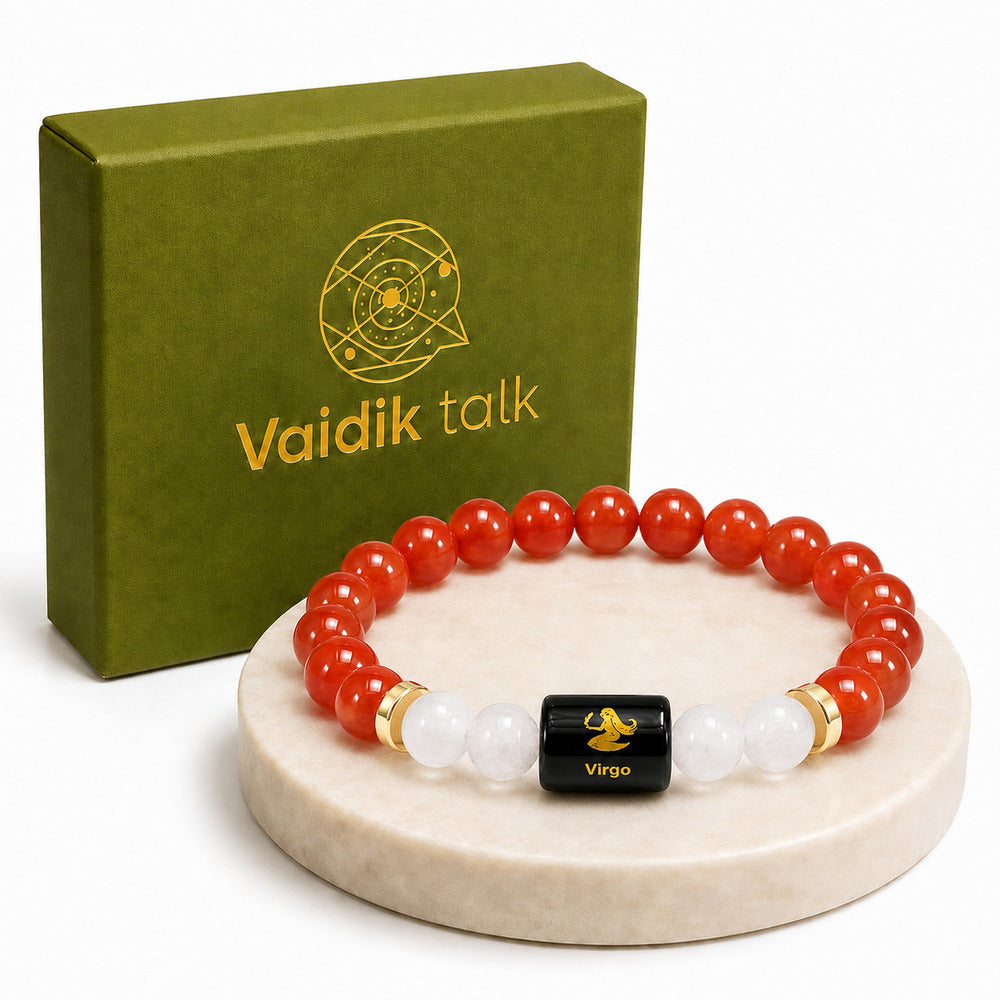 Virgo (कन्या राशि) Zodiac Carnelian & Milky Quartz Bracelet