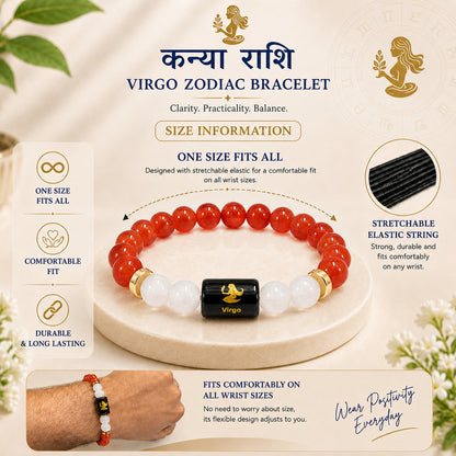 Virgo (कन्या राशि) Zodiac Carnelian & Milky Quartz Bracelet