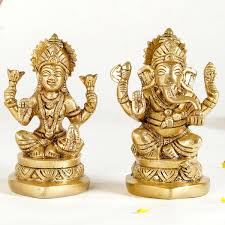 Brass Lakshmi Ganesh Murti (Set of 2) – Antique Brass Finish