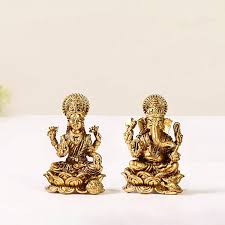 Brass Lakshmi Ganesh Murti (Set of 2) – Antique Brass Finish