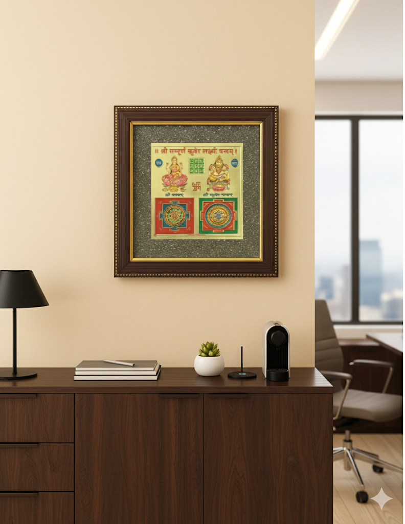Lakshmi Kuber Yantra in Raw Pyrite Frame – Attract Wealth & Prosperity