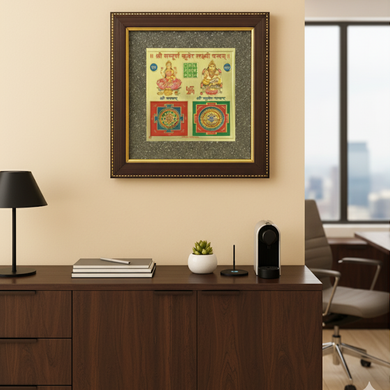 Lakshmi Kuber Yantra in Raw Pyrite Frame – Attract Wealth & Prosperity