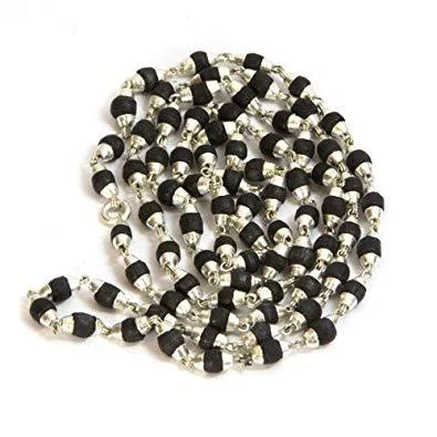 Black Tulsi Mala with Silver Capping (3mm)